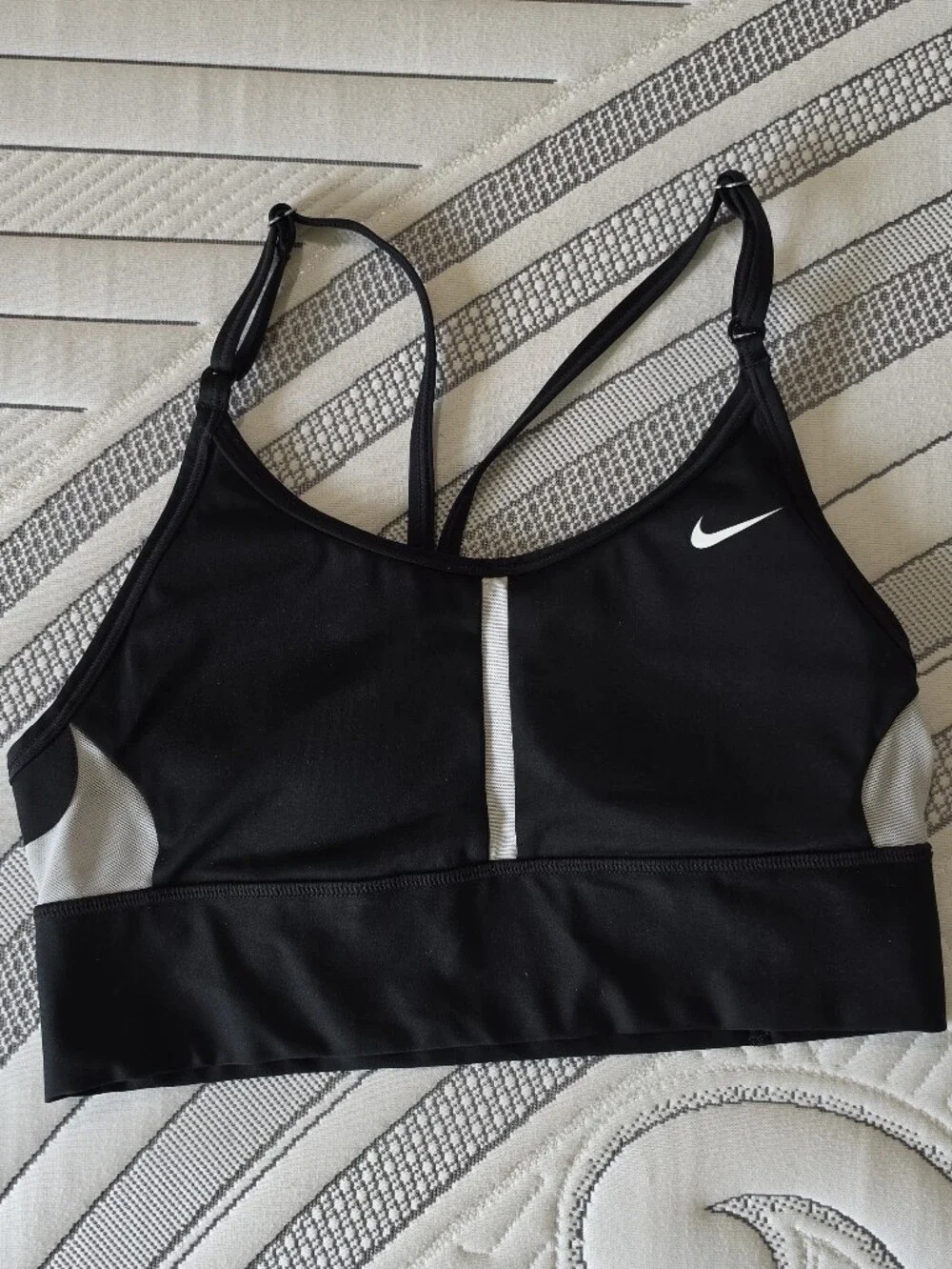 Nike Black and White Mesh-Lined Racerback Sports Bra